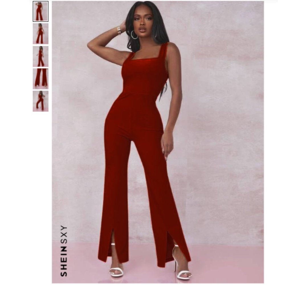 💖 2/$25 NWT! SHEIN SXY Slit Hem Flare Leg Jumpsuit